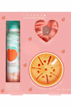 Coffret mousse de bain, éponge & chouchou pêche