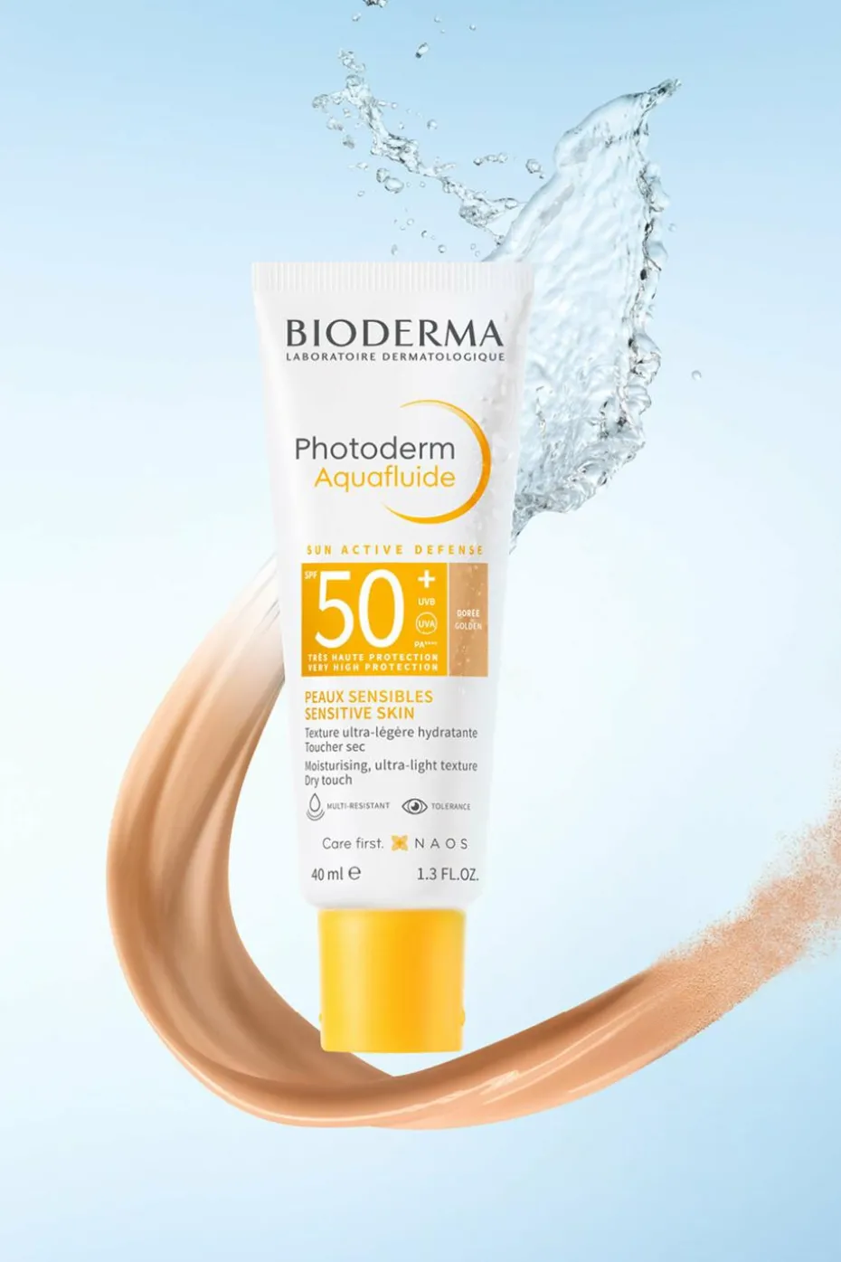 Crème solaire visage Photoderm Aquafluide SPF50+ teinte dorée