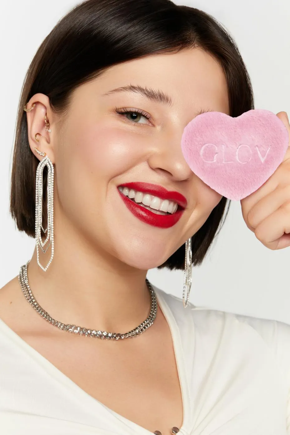 Disques cosmétique réutilisable en forme de coeur rose