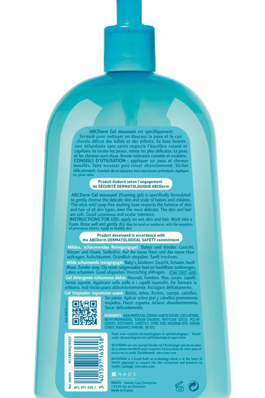 Gel moussant doux sans savon corps & cheveux bébé et enfant ABCDerm