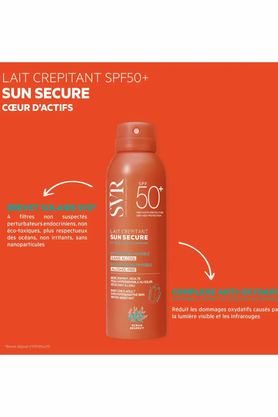 Lait hydratant crepitant invisible Sun Secure SPF50+