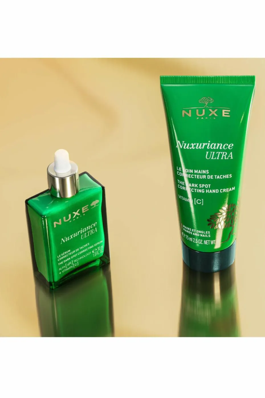 Le duo anti-âge et anti-taches Nuxuriance ultra + Le soin mains correcteur de taches offert