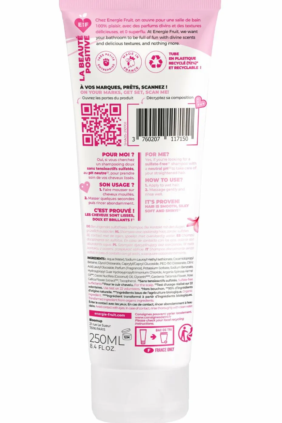 Shampoing disciplinant anti-frisottis au monoï rose et à l’huile d’Argan