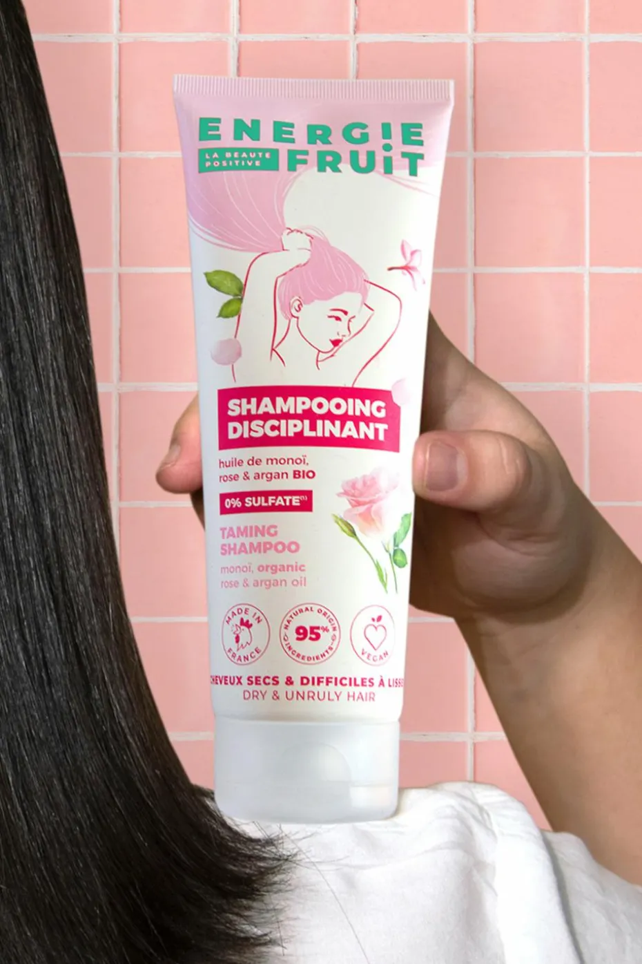 Shampoing disciplinant anti-frisottis au monoï rose et à l’huile d’Argan