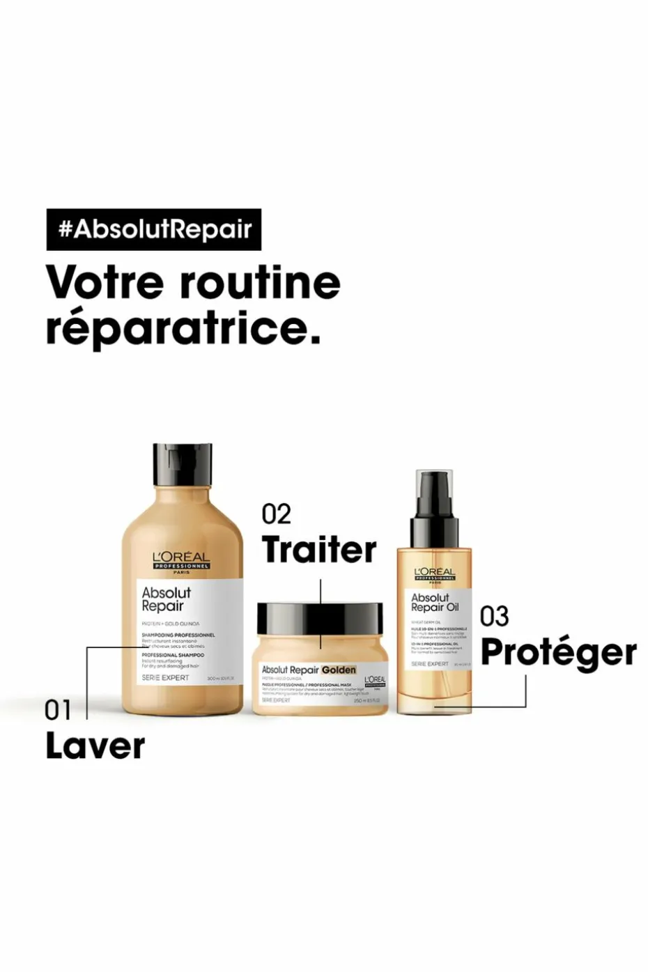 Shampoing réparateur pour cheveux abîmés Absolut Repair rechargeable